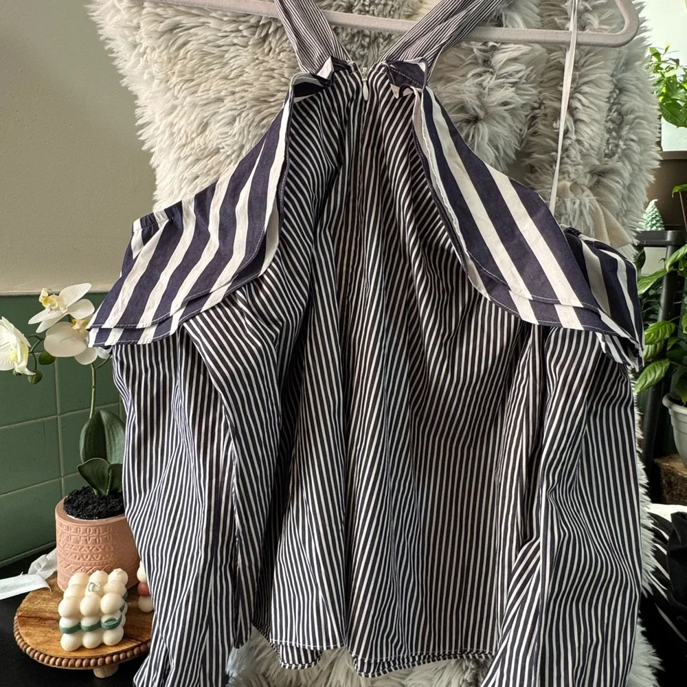J. Crew Navy and White Striped Halter Blouse - Picture 1 of 3